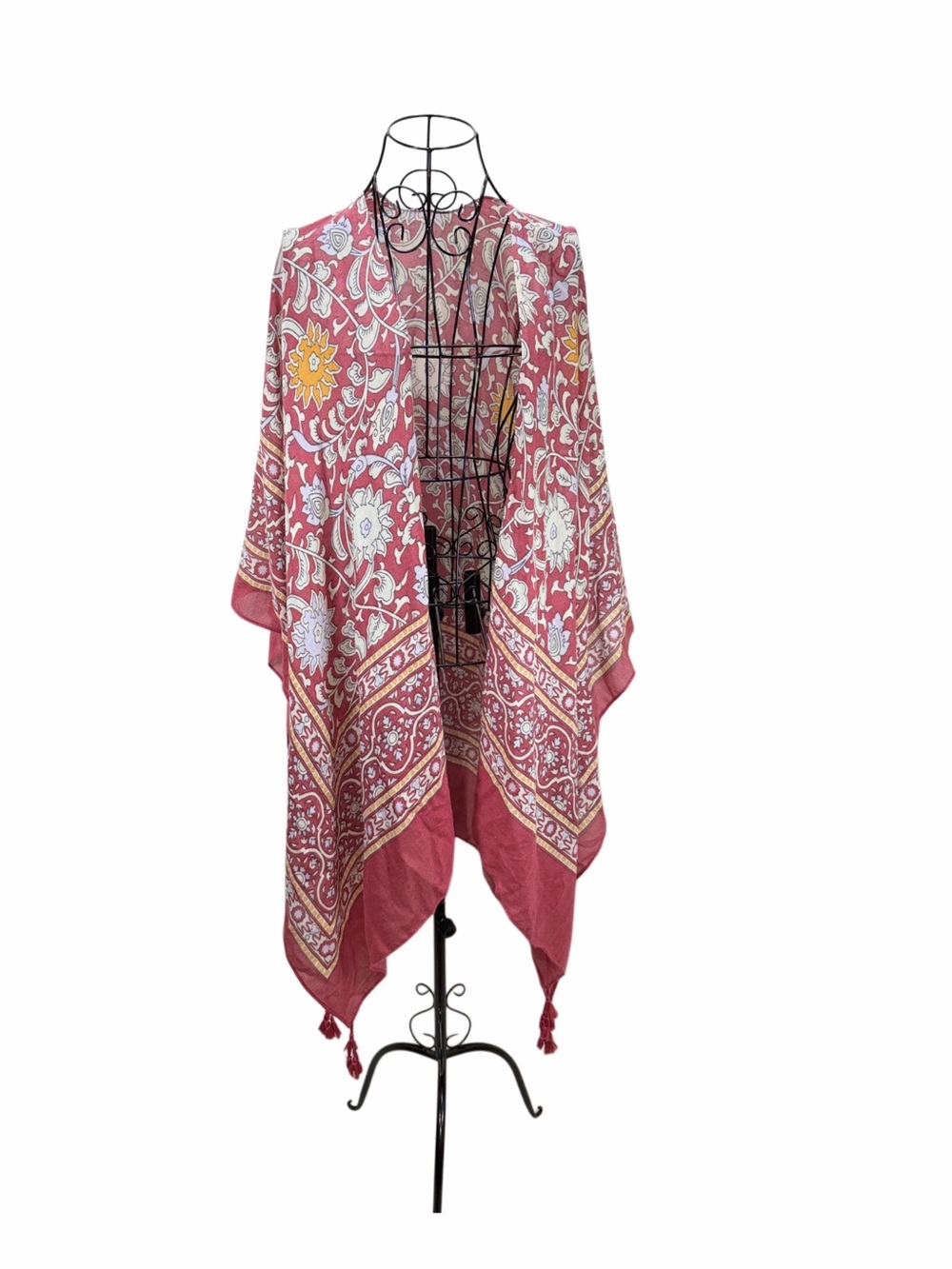 Boho Paisley Floral Ruana Kimono Tassel Wrap One Size